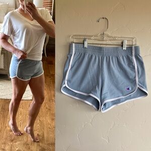 Y2K Champion Light Blue White Ribbing Mini Track Shorts